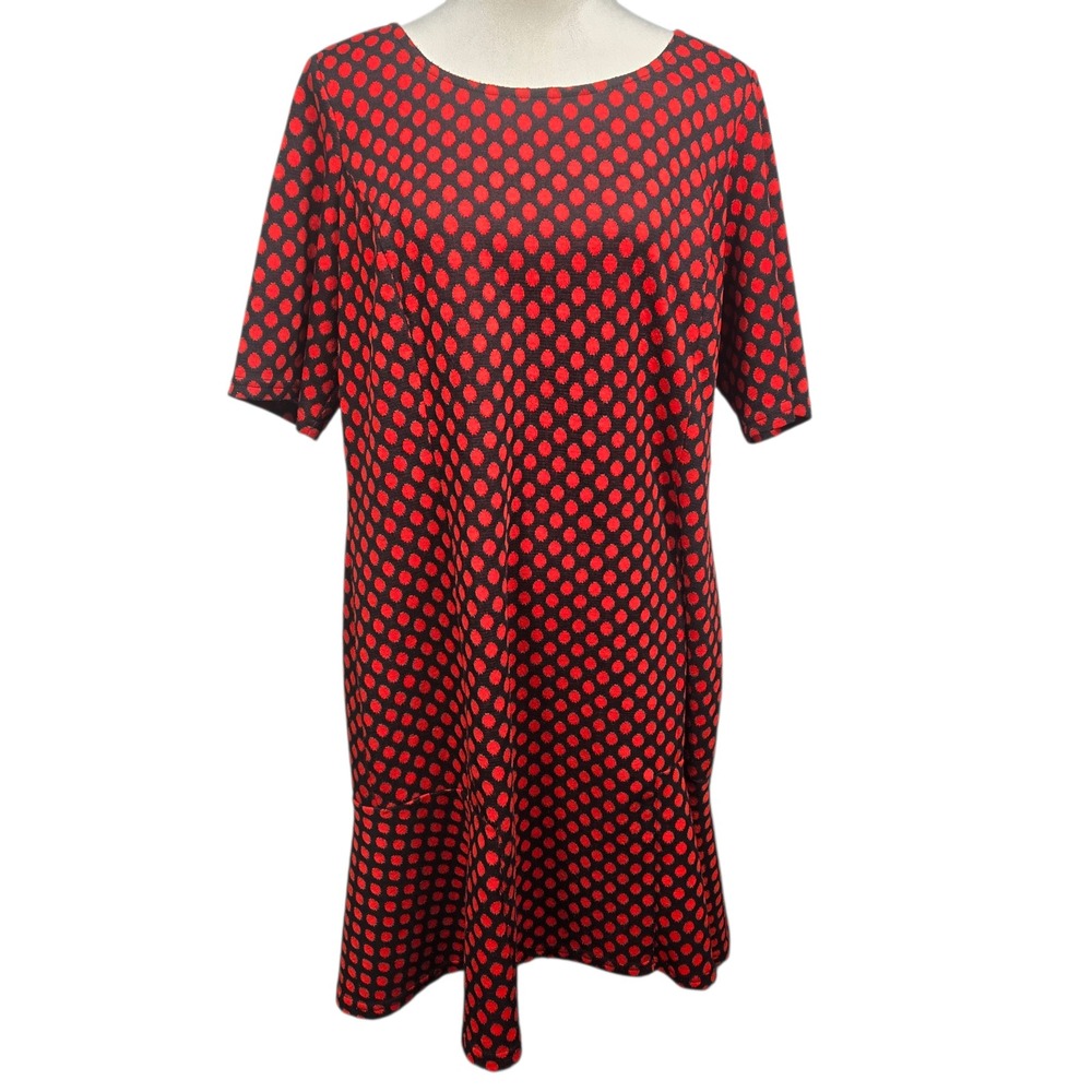 Lennie for Nina Leonard Red‎ Black Polka Dot Sheath Dress Retro Valentines XL